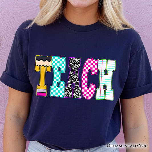 Neon Teacher Checkered Retro T-Shirt, Back To School Tee