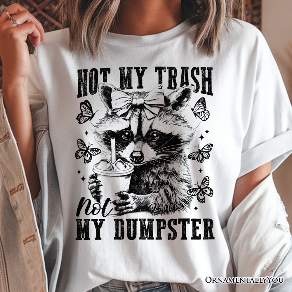 Not My Trash Not My Dumpster Cute Raccoon T-Shirt, White and Natural Vintage Coquette Bow Women Tee