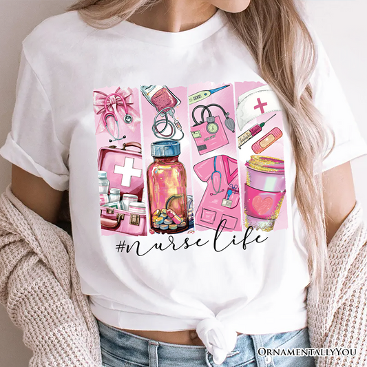Nurse Life T-Shirt, White and Natural Medical Essentials Tee for Coquette Nurses