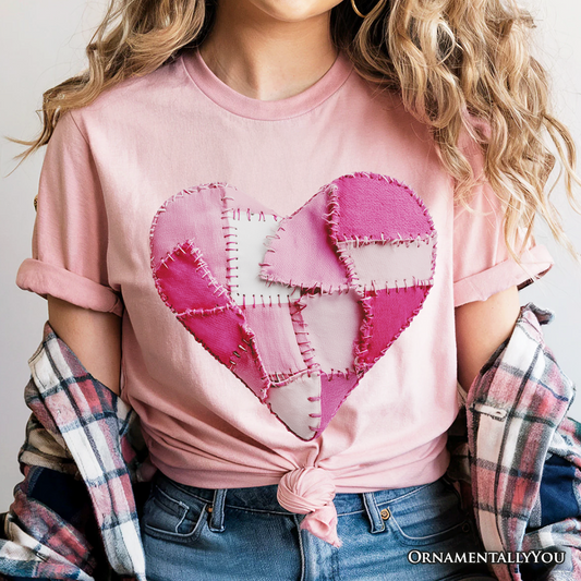 Patchwork Pink Heart Valentine T-Shirt, Love Retro Coquette Tee