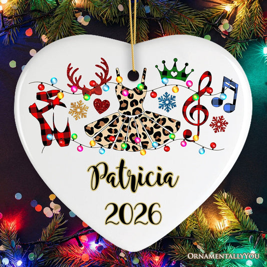 Personalized Ballet Buffalo Plaid Leopard Merry Christmas Ornament, Dance Teacher Gift
