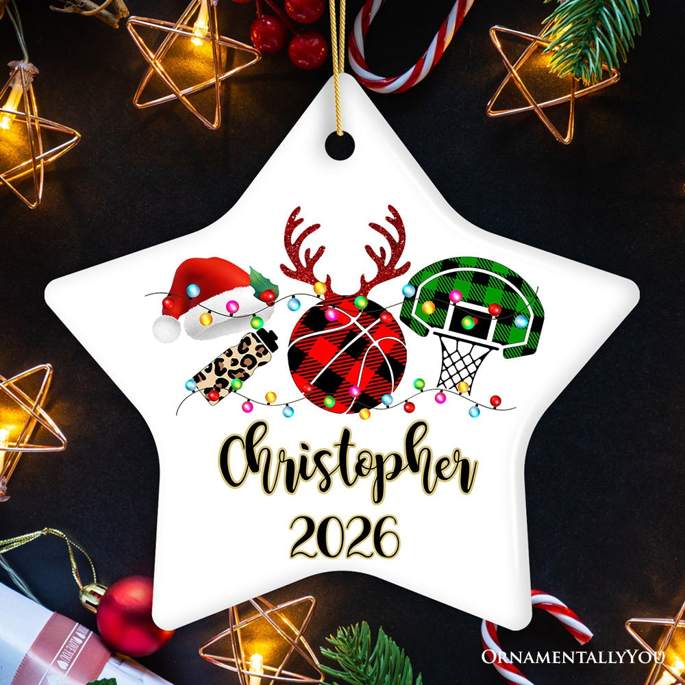 Personalized Basketball Buffalo Plaid Leopard Merry Christmas Ornament, Team and Coaches Gift