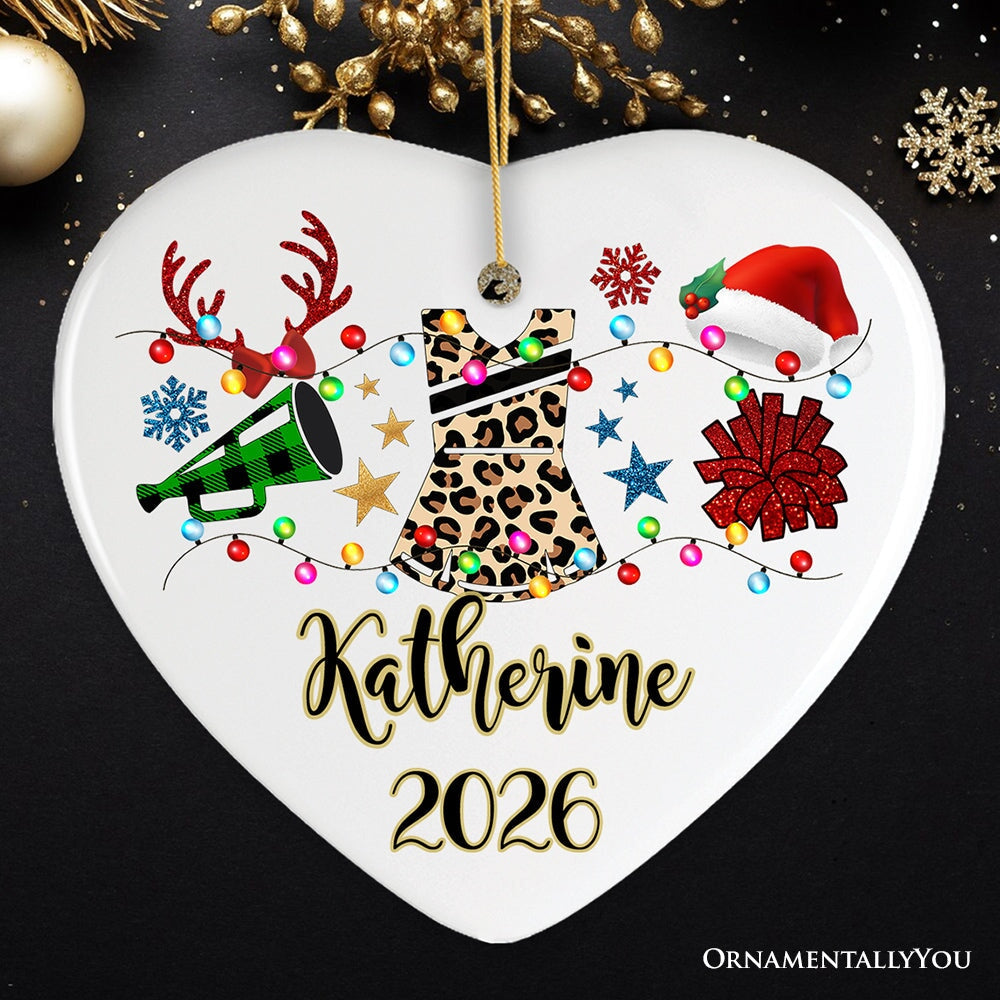 Personalized Cheerleader Buffalo Plaid Leopard Merry Christmas Ornament, Cheer Mom Gift