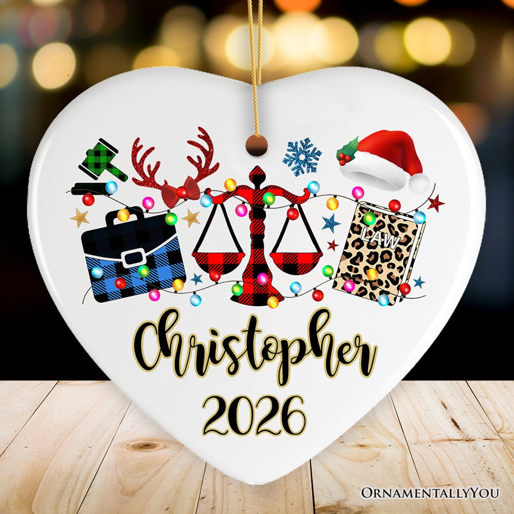 Personalized Law and Legal Theme Buffalo Plaid Christmas Ornament, Lawyer and Paralegal Clerk Gift