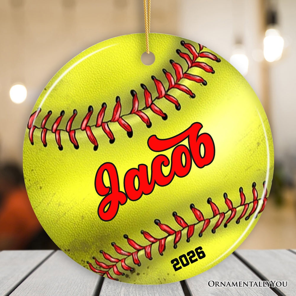 Personalized Softball Christmas Ornament, Festive Holiday Theme with Name and Date