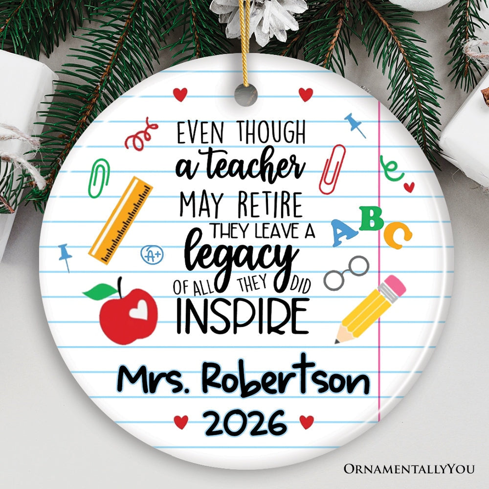 Personalized Teacher Retirement Gift Ornament, Officially Retired Keepsake Present for Coworker