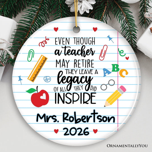Personalized Teacher Retirement Gift Ornament, Officially Retired Keepsake Present for Coworker
