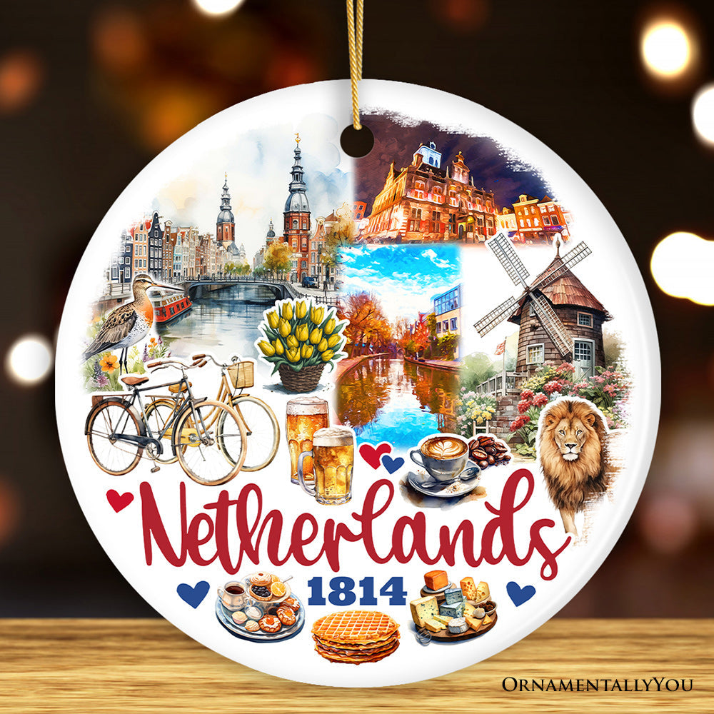 Picturesque Netherlands Heritage Christmas Ornament, Dutch Landmarks and Culture Travel Souvenir Gift