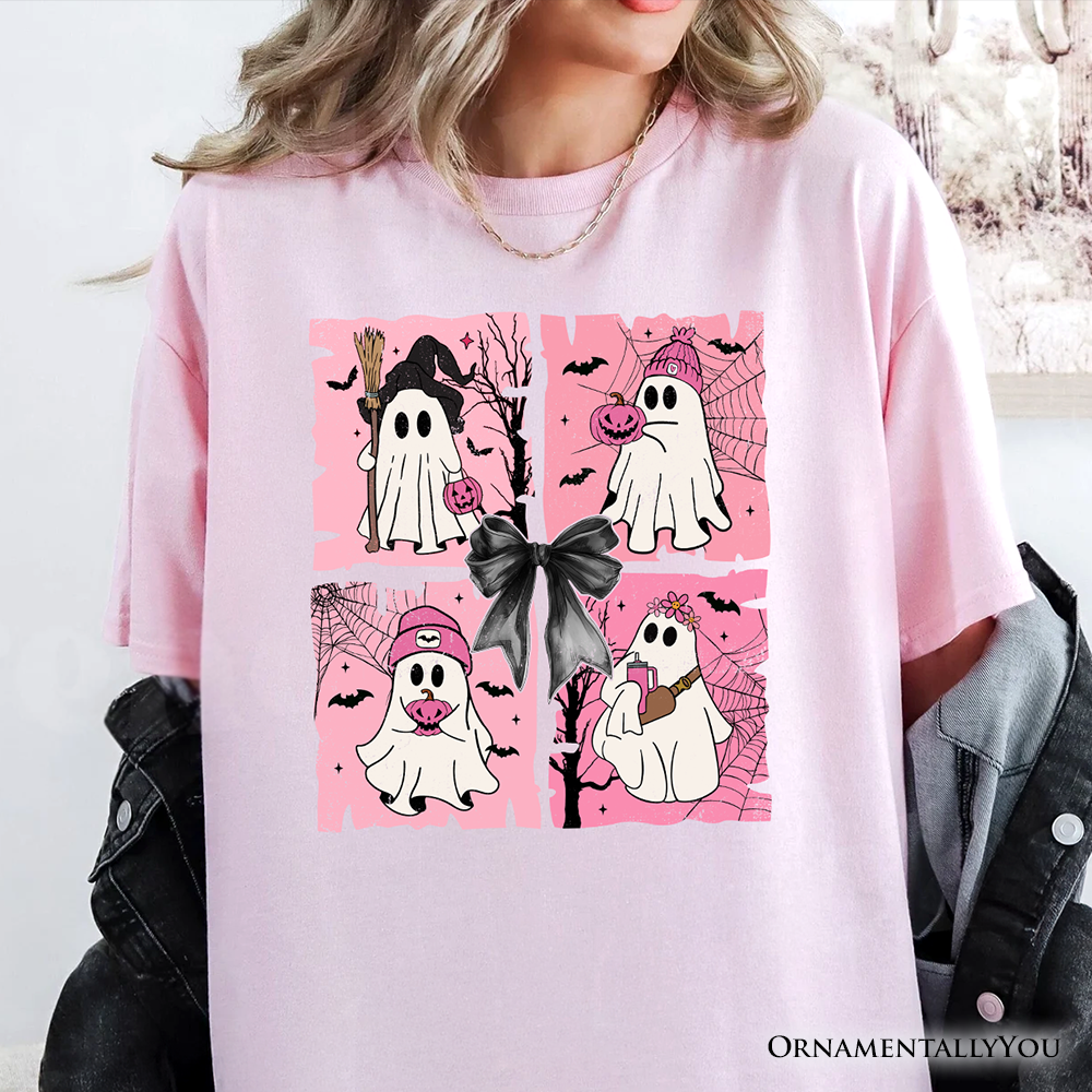 Pink Halloween Ghost T-Shirt, Coquette Spooky Season Tee for Girly Aesthetic