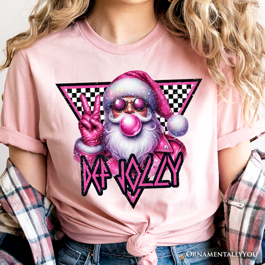Pink Santa Blowing Bubblegum T‑Shirt, Def Jolly Coquette Retro Christmas Tee