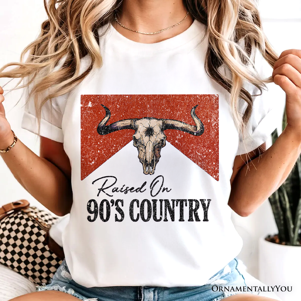 Raised On 90s Country T-Shirt, Vintage Bull Skull Tee