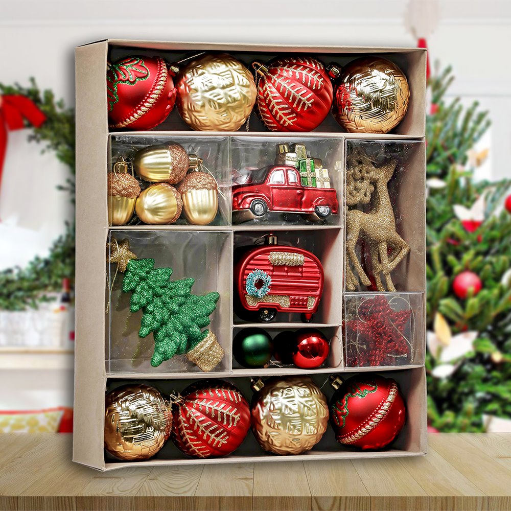 Vogue Black and Gold Ornament Set, Stylish Tree Set of 16 Glittery Baubles