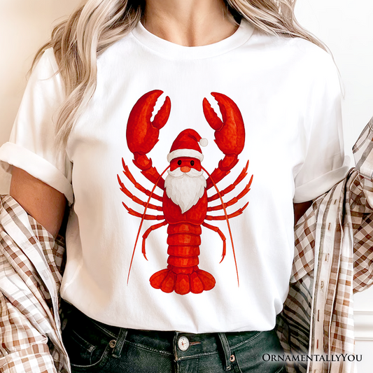 Santa Claws Lobster T-Shirt, Funny Pun Coastal Christmas Holiday Tee