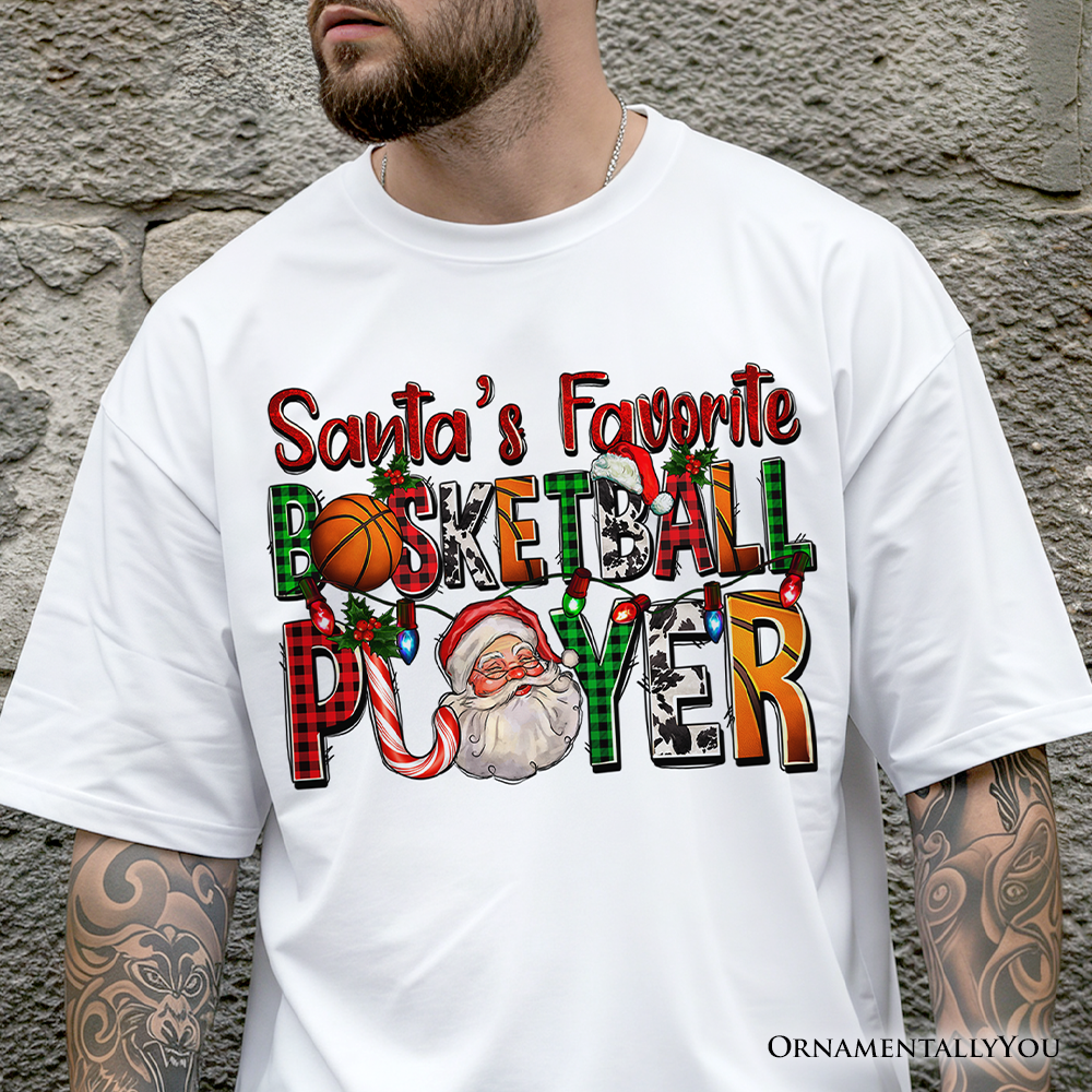 Santa’s Favorite Basketball Player Plaid Christmas T-Shirt, Sports Team Holiday Tee