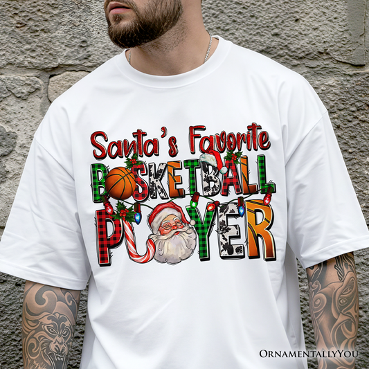 Santa’s Favorite Basketball Player Plaid Christmas T-Shirt, Sports Team Holiday Tee