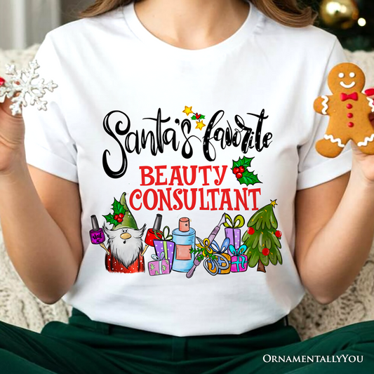 Santa's Favorite Beauty Consultant T-Shirt, Festive Holiday Christmas Tee