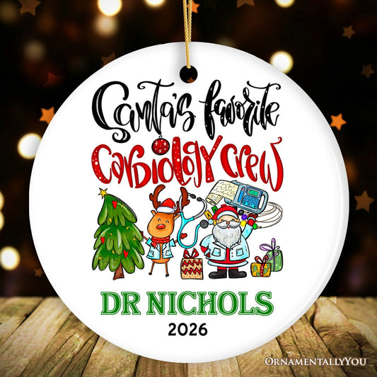 Santa's Favorite Cardiology Crew Personalized Christmas Ornament, Heart Health Teamwork Appreciation Gift