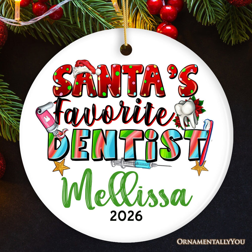 Santa’s Favorite Dentist Personalized Christmas Ornament, Custom Dental Medic Gift
