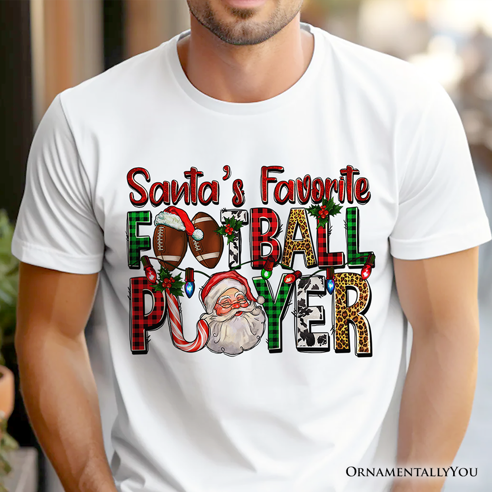 Santa’s Favorite Football Player Plaid Christmas T-Shirt, Sports Team Holiday Tee