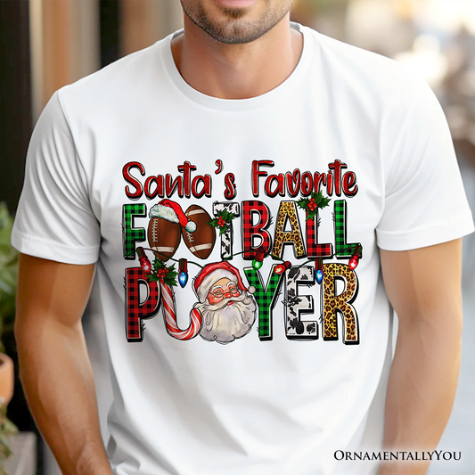 Santa’s Favorite Football Player Plaid Christmas T-Shirt, Sports Team Holiday Tee