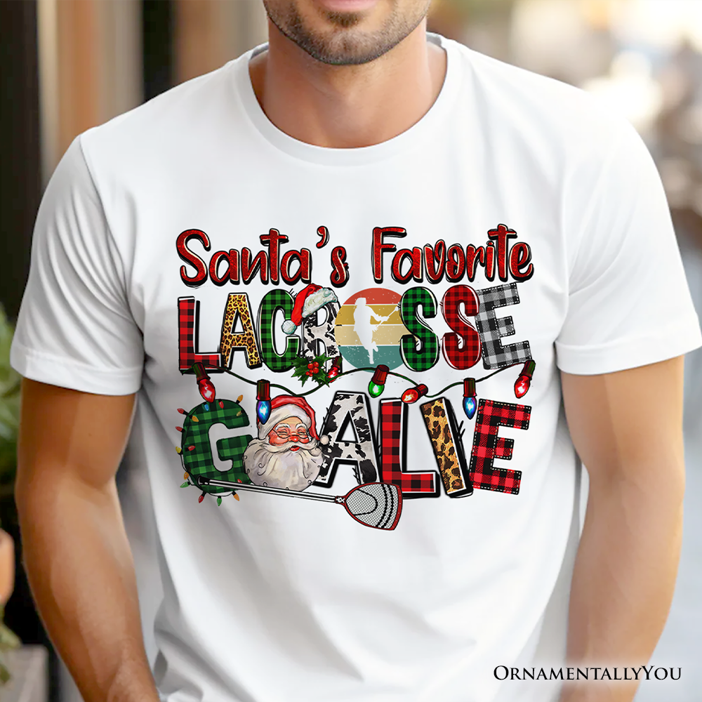 Santa’s Favorite Lacrosse Goalie Plaid Christmas T-Shirt, Sports Team Holiday Tee