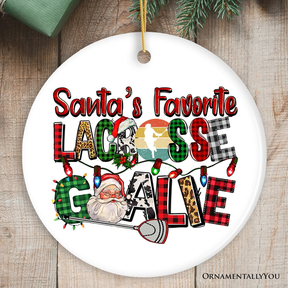 Santa's Favorite Lacrosse Goalie Plaid Ornament, Sports Christmas Gift