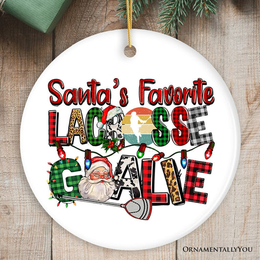 Santa's Favorite Lacrosse Goalie Plaid Ornament, Sports Christmas Gift