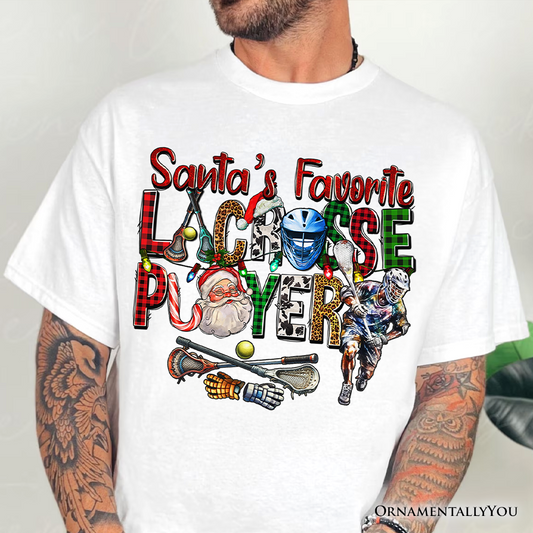 Santa’s Favorite Lacrosse Player Plaid Christmas T-Shirt, Sports Team Holiday Tee