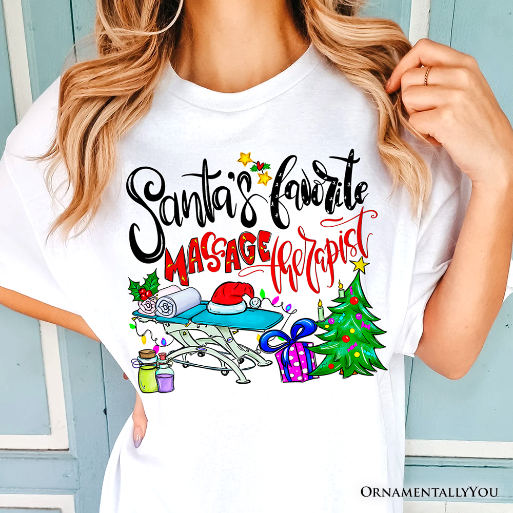 Santa’s Favorite Massage Therapist T-Shirt, Festive Holiday Tee