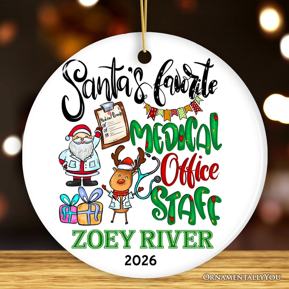 Santa’s Favorite Medical Office Staff Personalized Christmas Ornament, Assistant, Billing and Receptionist Appreciation Gift