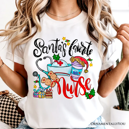 Santa’s Favorite Nurse T-Shirt, Cheerful Christmas Tee
