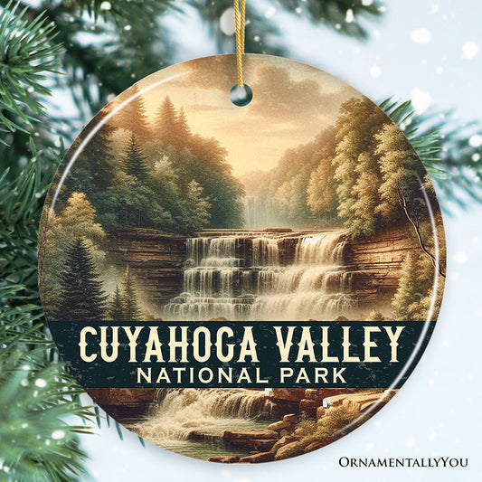 Serene Cuyahoga Valley National Park Ornament, Ohio Tiered Waterfall Forest Scene Christmas Gift and Scenic Nature Souvenir