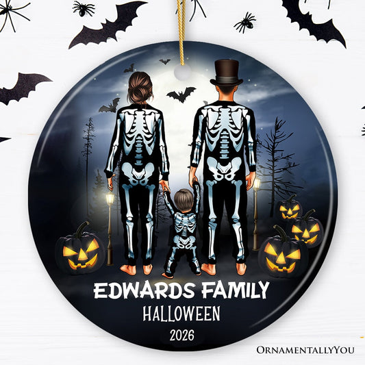 Spooky Family Customized Horror Theme Ornament, Halloween Tree Decoration, Skeleton Pajamas