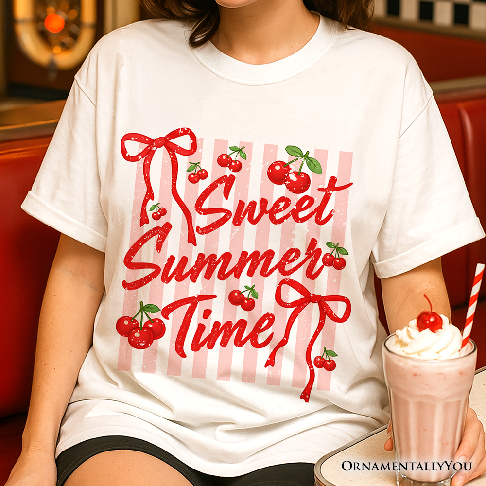 Striped Cherry Sweet Summer Time T-Shirt, Coquette Vacation Tee
