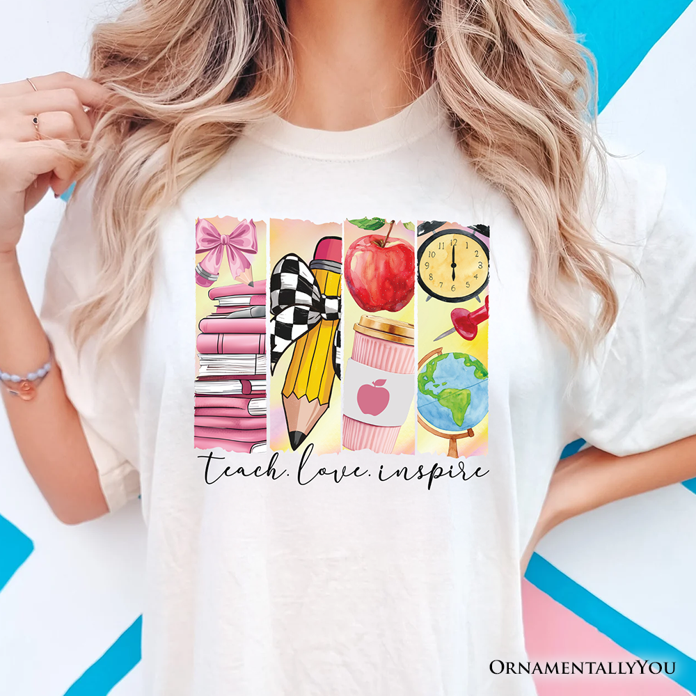 Teach Love Inspire T-Shirt, Retro Brushstroke White, Natural, and Navy Tee for Passionate Teachers