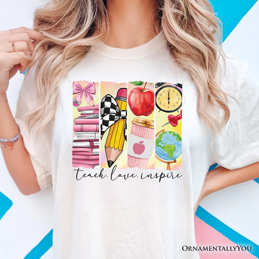 Teach Love Inspire T-Shirt, Retro Brushstroke White, Natural, and Navy Tee for Passionate Teachers