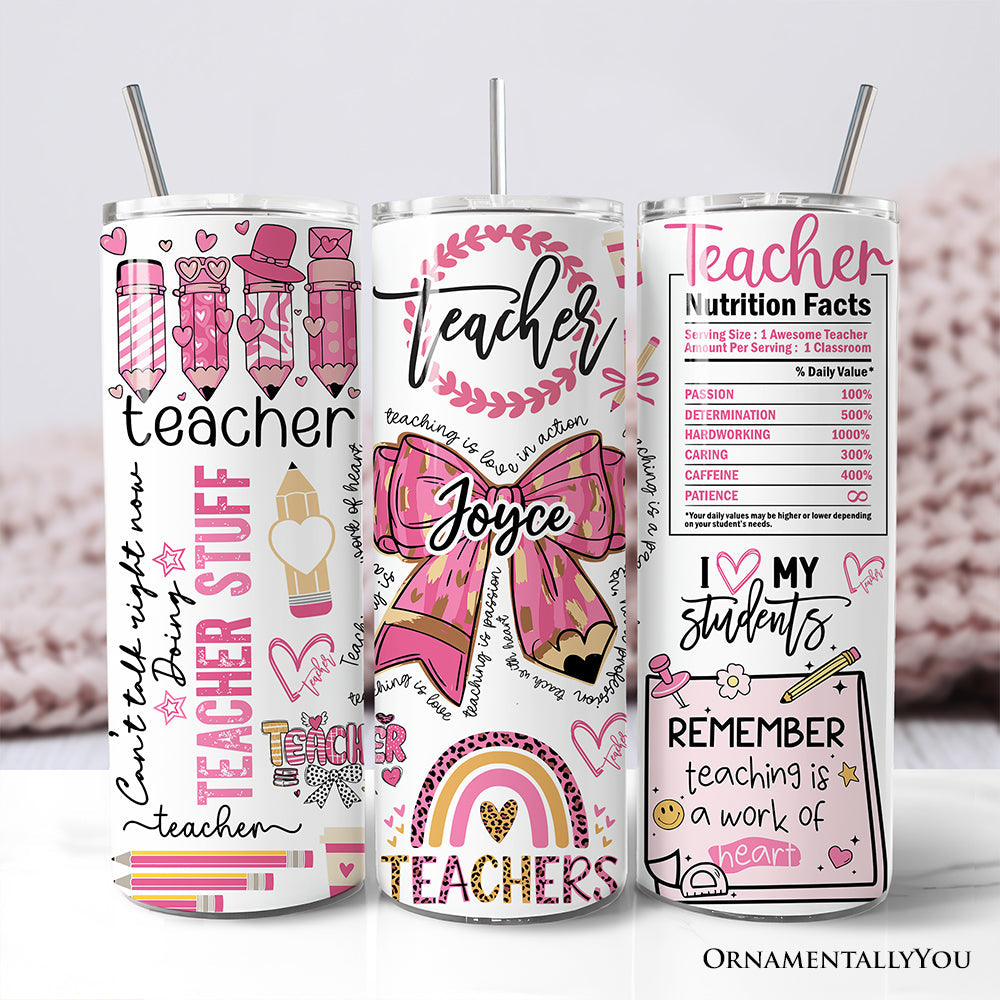 Teacher Life Pink 3D Inflated 20oz tPersonalized Tumbler With Lid and Stainless Steel Straw, Educator Appreciation Gift Cup