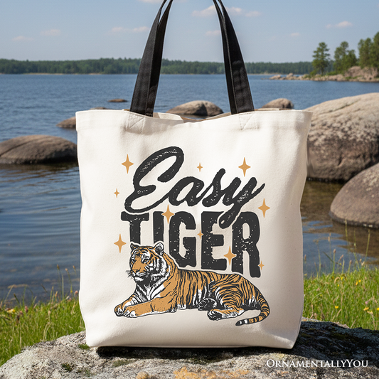 Tiger Retro Grunge Canvas Tote Bag, Vintage Gift Shopper With Wild Animal