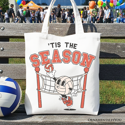 Tis the Season Volleyball Canvas Tote Bag, Retro Game Day Lightweight Sports Gift Bag