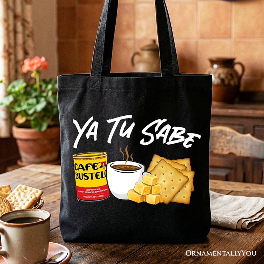 Tu Sabe Café Queso and Galleta Tote Bag, Funny Latin Coffee Gift Shopper For Caffeine Lover