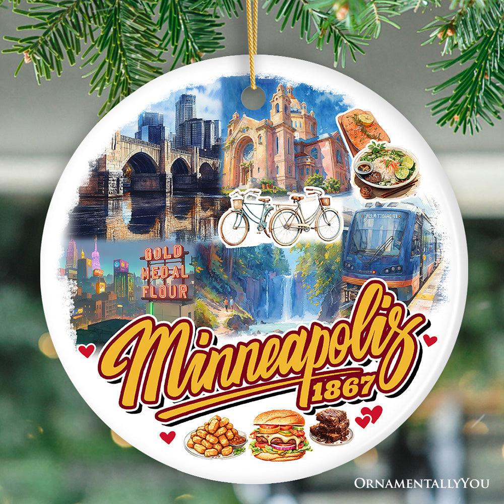 Vibrant Minneapolis Cultural Ornament, Minnesota Twin Cities Urban Heritage Christmas Souvenir