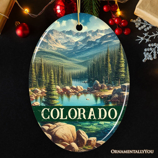 Vintage Colorado Wilderness Ornament, Alpine Lake Christmas Gift and Rocky Mountains Keepsake