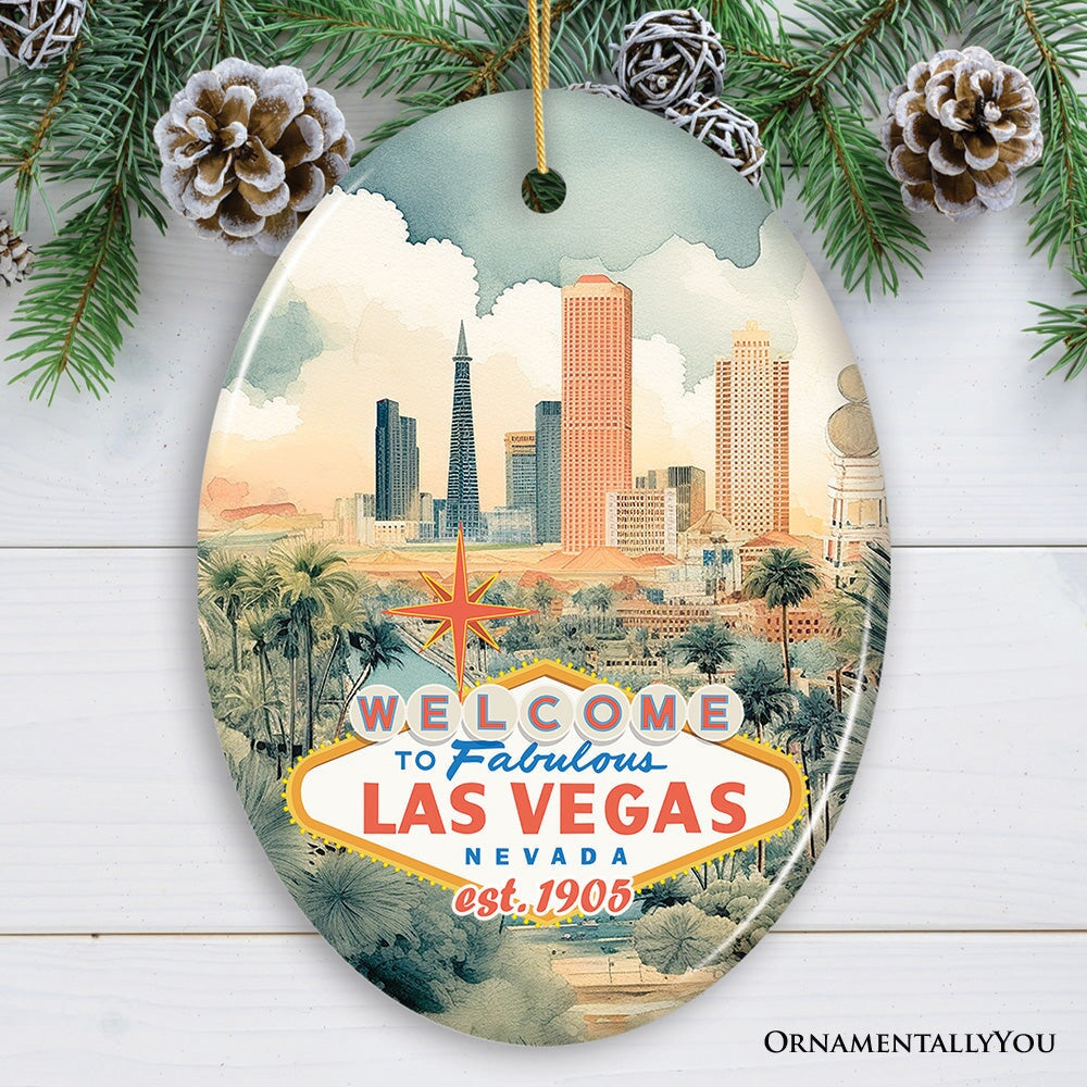 Vintage Hand Drawn Art of Las Vegas Ornament, Nevada Christmas Gift Souvenir