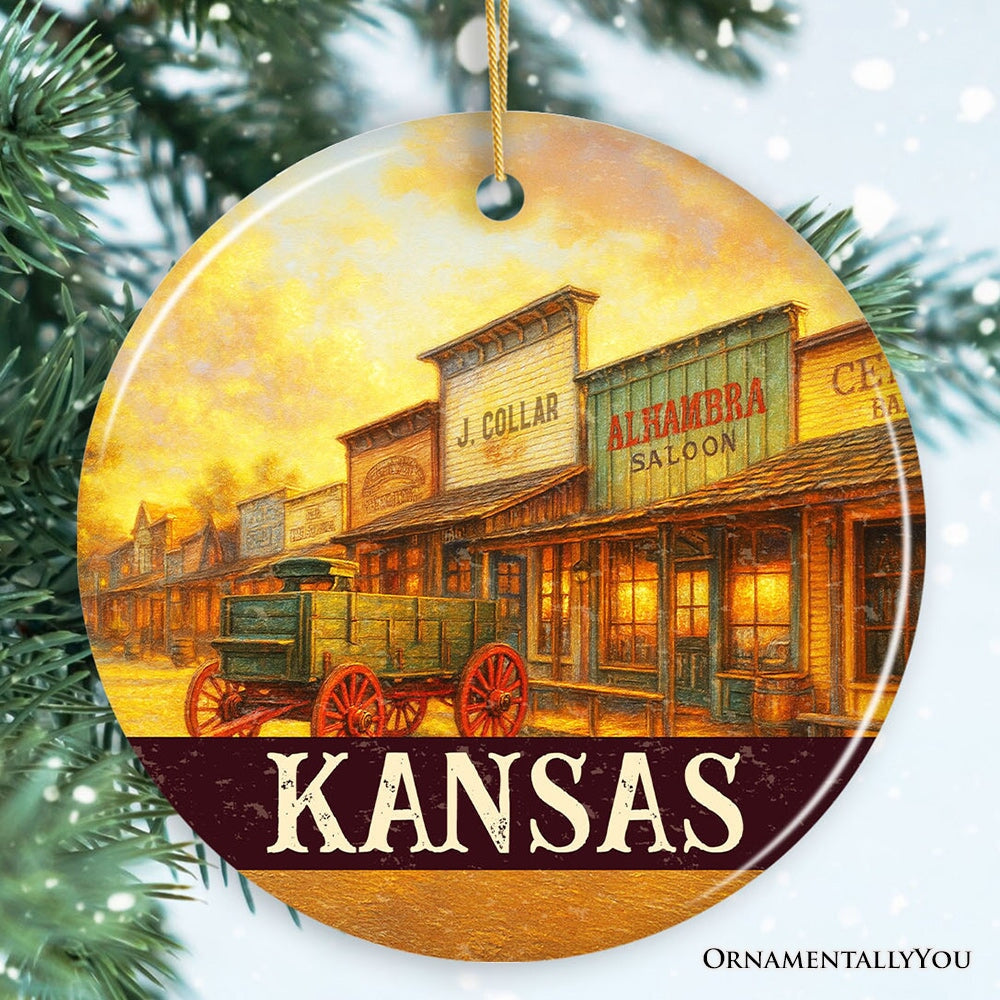 Vintage Kansas Dodge City Boot Hill Street Scene Ornament, Wild West Christmas Gift and Frontier Souvenir