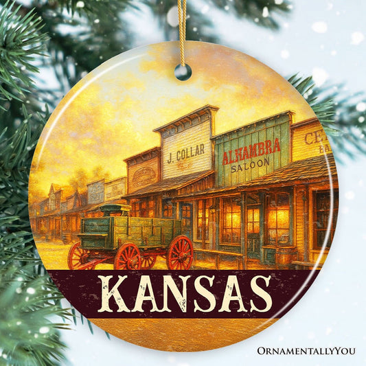 Vintage Kansas Dodge City Boot Hill Street Scene Ornament, Wild West Christmas Gift and Frontier Souvenir