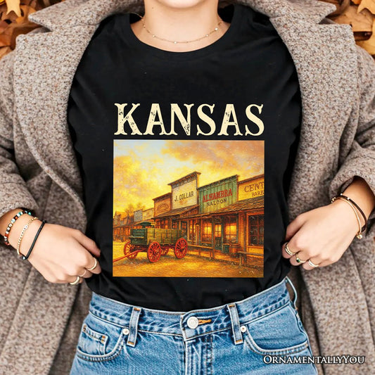 Vintage Kansas State Dodge City Boot Hill Street Scene T-Shirt, Wild West Tee and Frontier Souvenir
