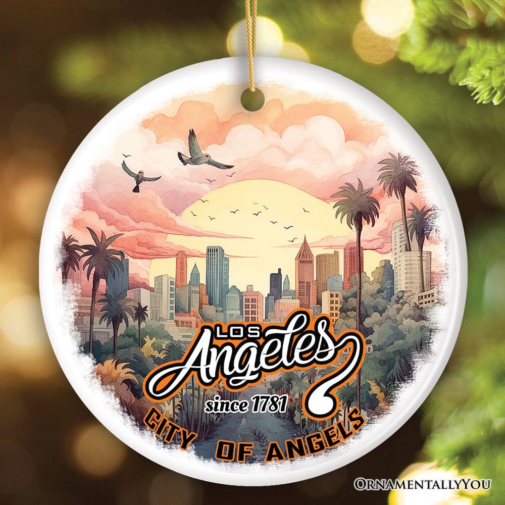 Vintage Los Angeles Paradise City of Angels Ornament, Ceramic California Vacation Souvenir