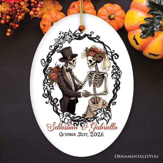 Vintage & Artistic Skeleton Wedding Custom Ornament, First Halloween Married Custom Gift