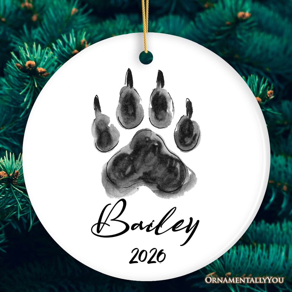 Watercolor Dog Paw Personalized Ornament With Custom Name Gift
