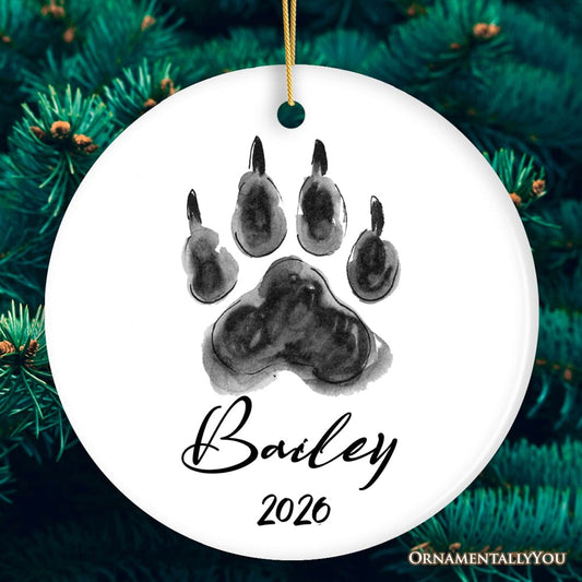 Watercolor Dog Paw Personalized Ornament With Custom Name Gift